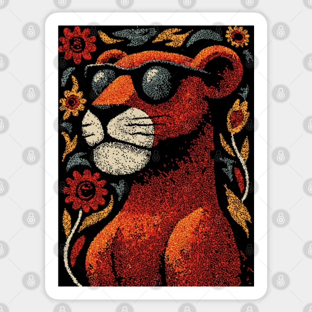 Folk Art Cougar | The Ghost Cat of the Mountains Sticker by TuncGK